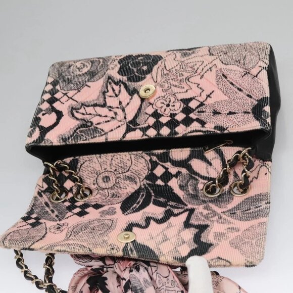 CHANEL Chain V Stitch Shoulder Bag Corduroy Pink Gold CC Auth - Picture 5 of 15